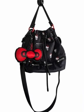 Lesportsac Hello Kitty Drawstring Bucket Bag in Black and Red